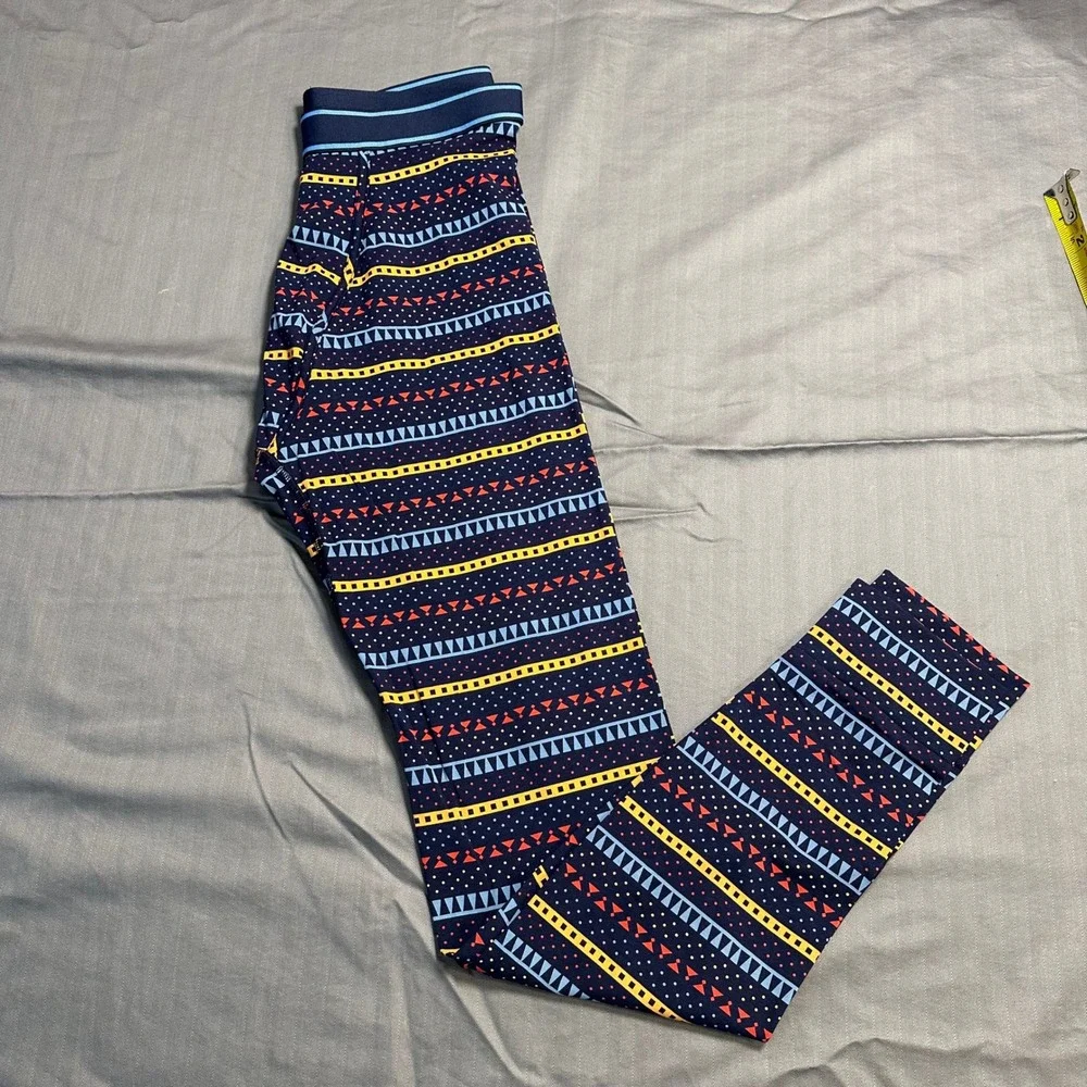 Bombas Mens Long John Sleep Pants Navy Blue Geometric Pattern Size S Modal Blend